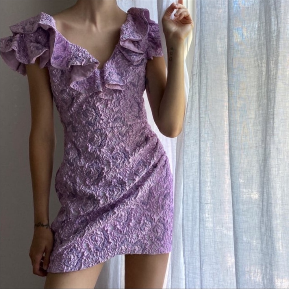 Zara purple shimmery textured ruffled mini dress